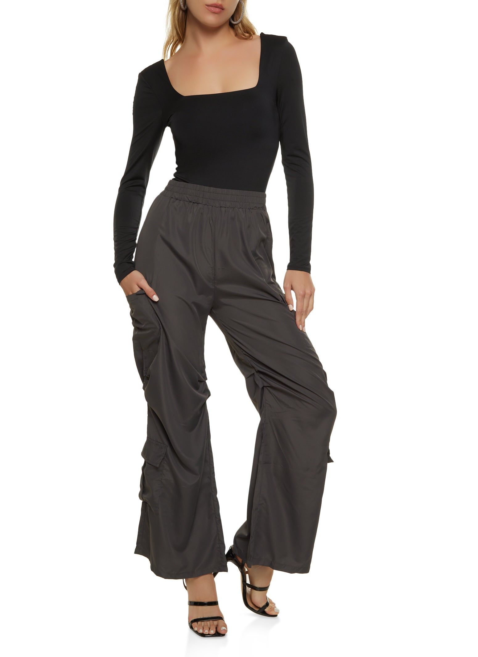High Waist Ruched Detail Cargo Parachute Pants sold by Rainbow product image thumbnail 2