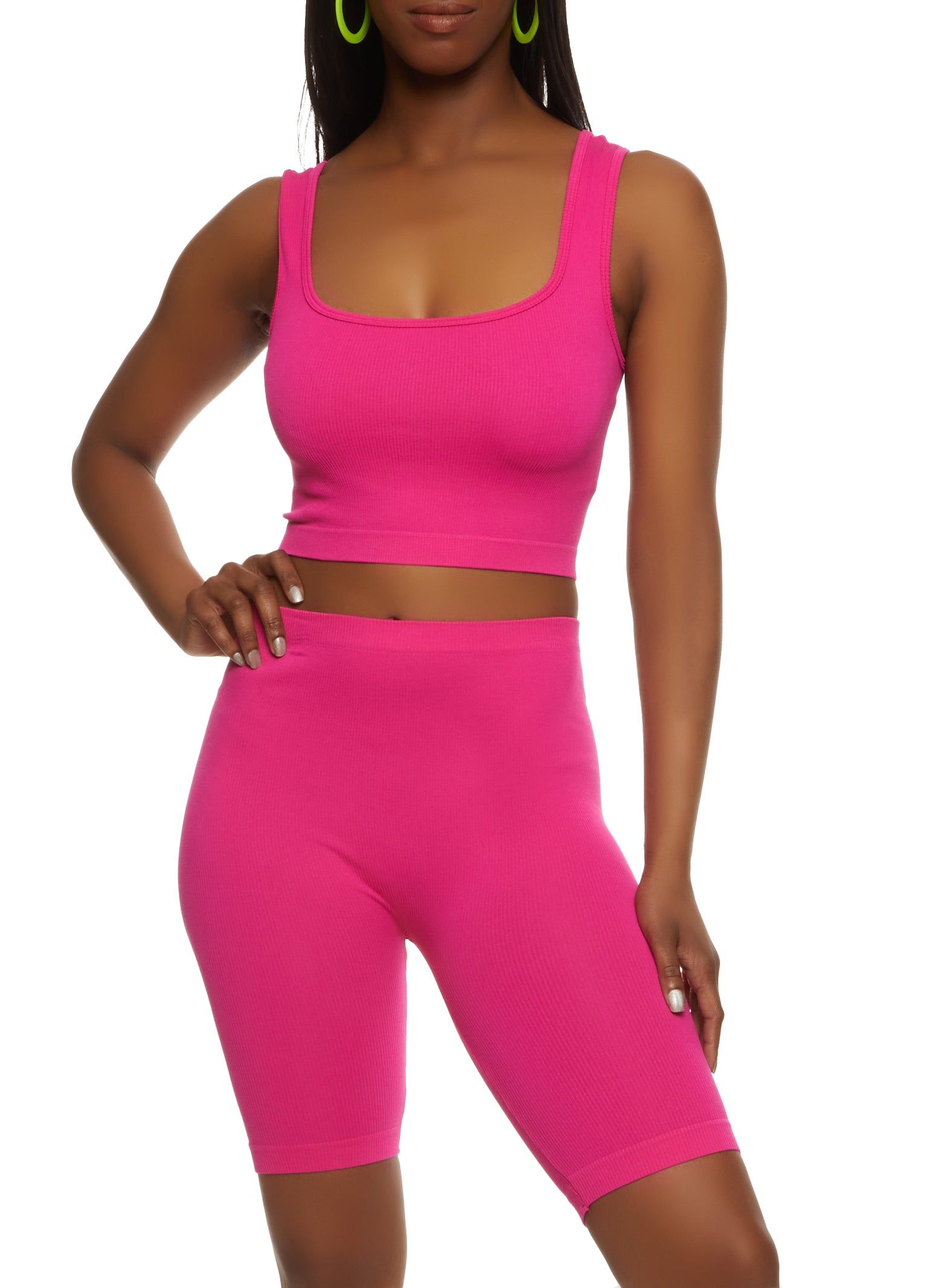 Seamless Square Neck Cropped Tank Top and Biker Shorts sold by Rainbow