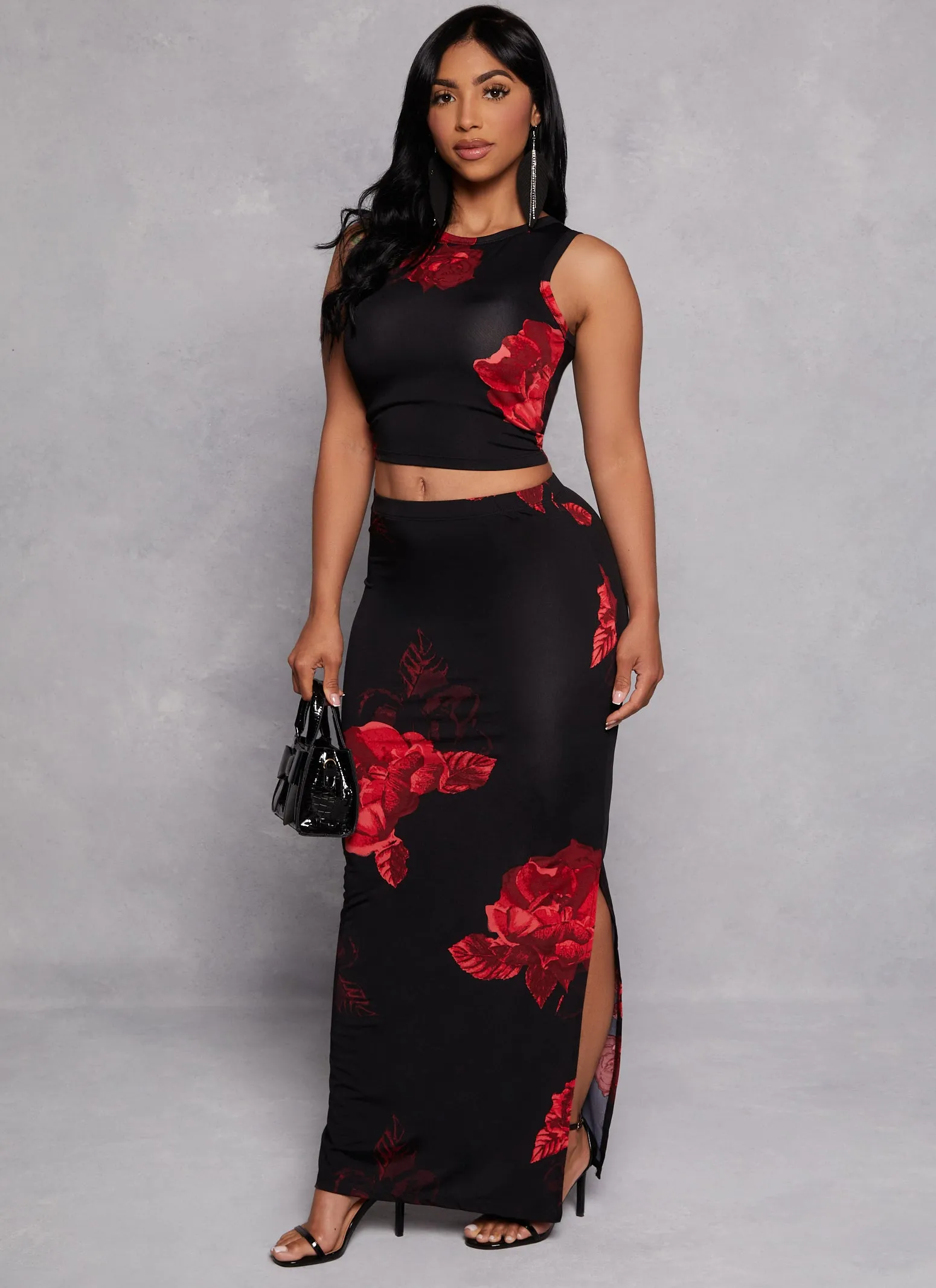 Rose Print Cropped Tank Top and Maxi Skirt sold by Rainbow product image thumbnail 2