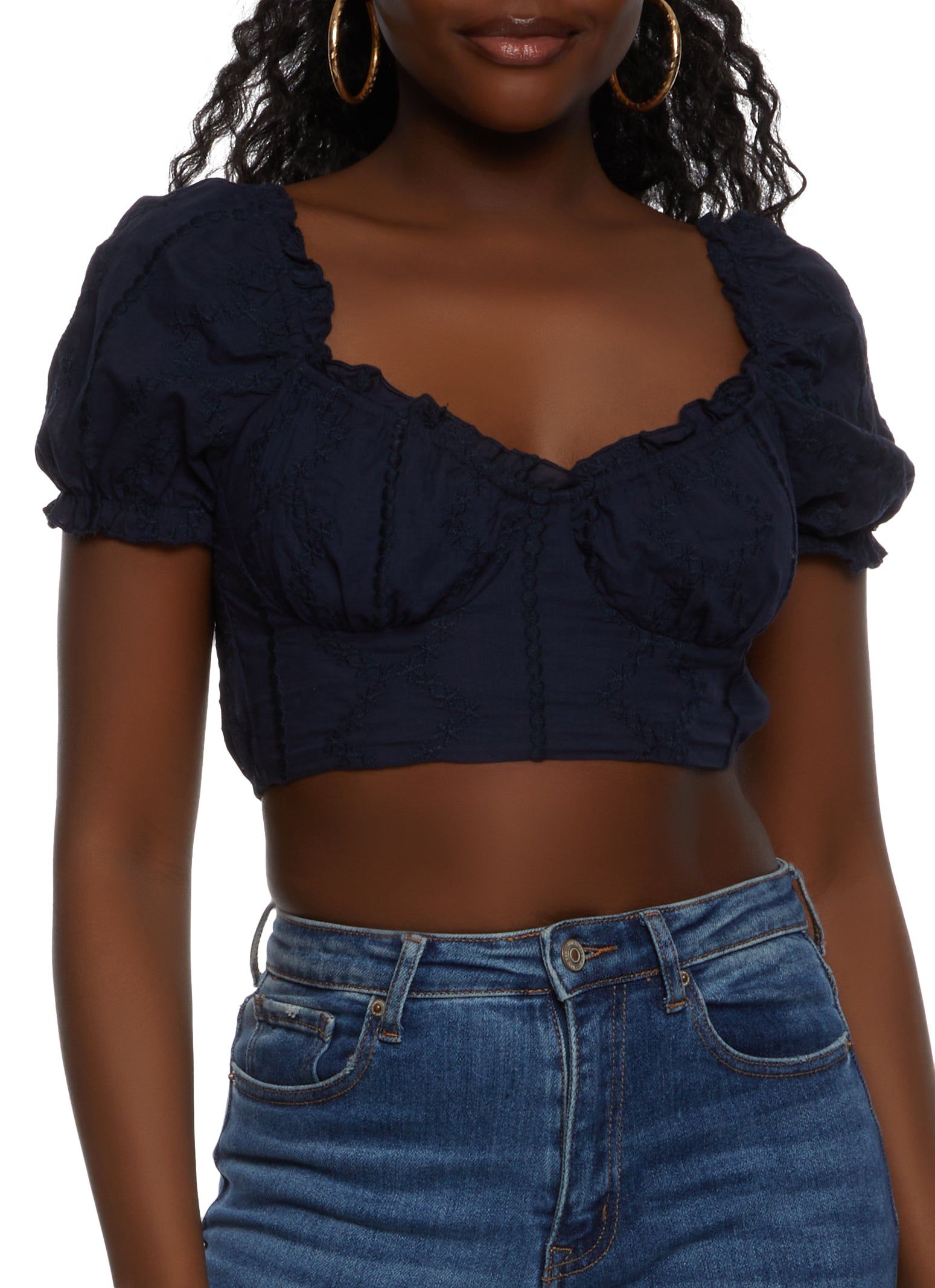Solid Peasant Cropped Top sold by Rainbow