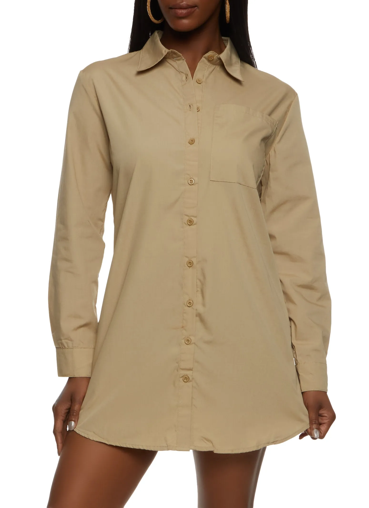 Poplin Button Front Shirt Dress sold by Rainbow