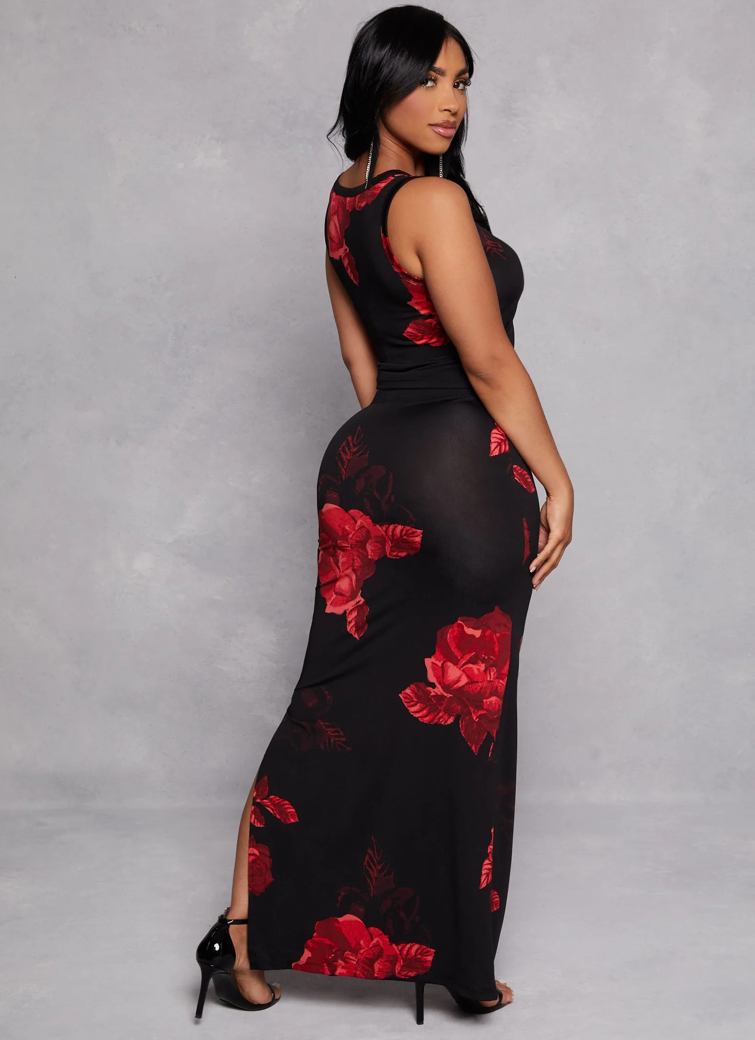 Rose Print Cropped Tank Top and Maxi Skirt sold by Rainbow product image thumbnail 3