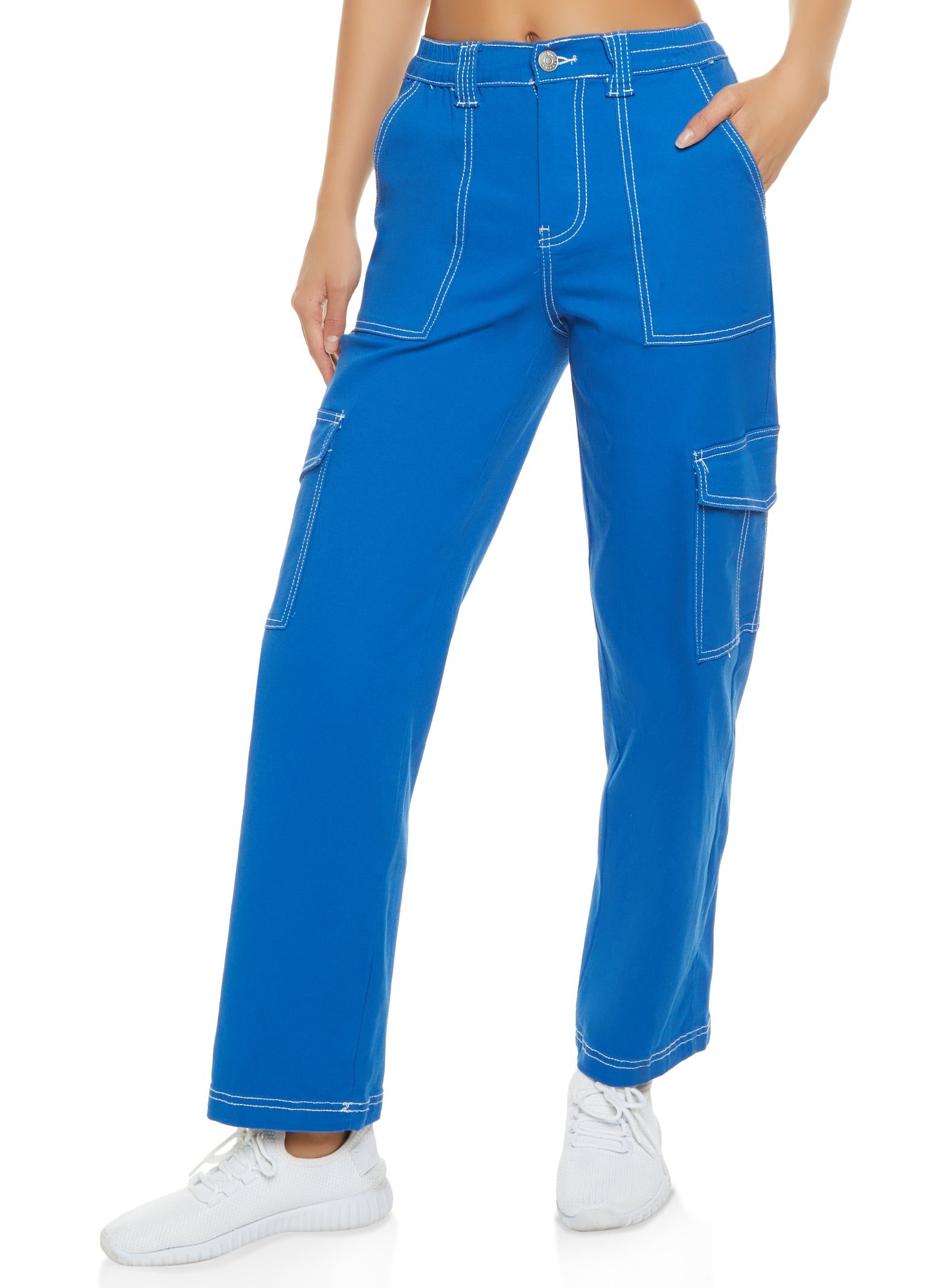 Contrast Stitch Cargo Pocket Pants sold by Rainbow