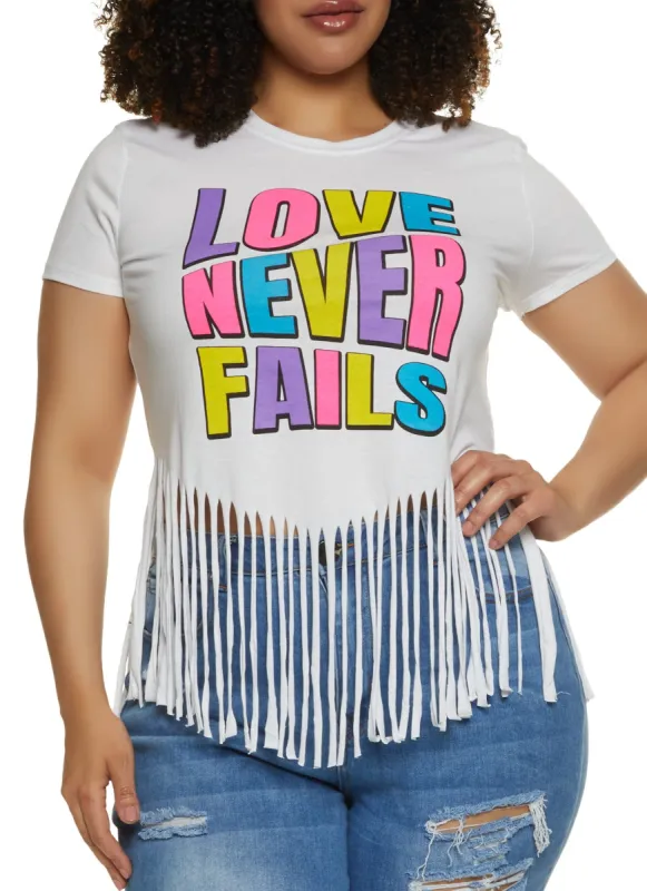 Plus Size Love Never Fails Fringe Tee sold by Rainbow
