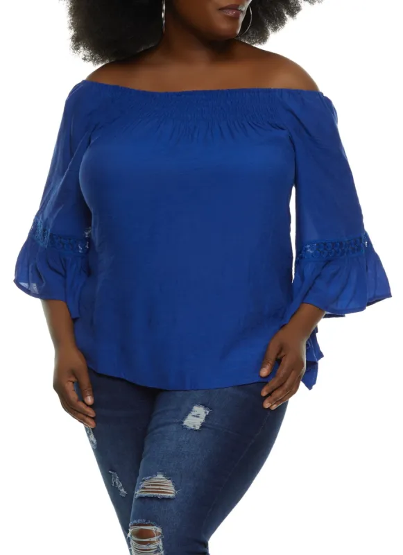 Plus Size Daisy Crochet Detail Bell Sleeve Blouse sold by Rainbow