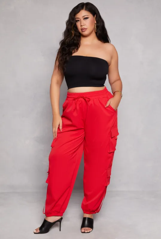 Plus Size Poplin Drawstring Cargo Joggers sold by Rainbow