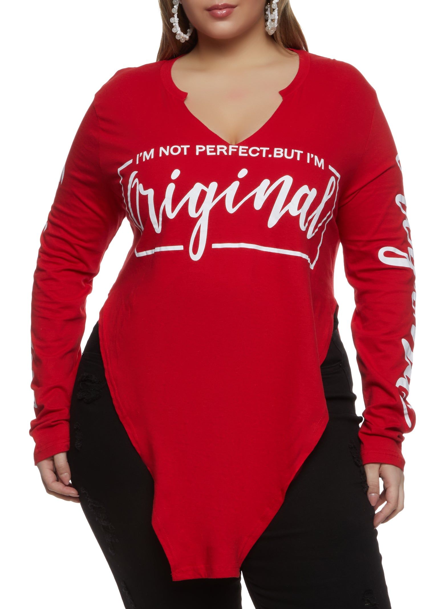 Plus Size Im Not Perfect But Im Original Hanky Hem Graphic Tee sold by Rainbow