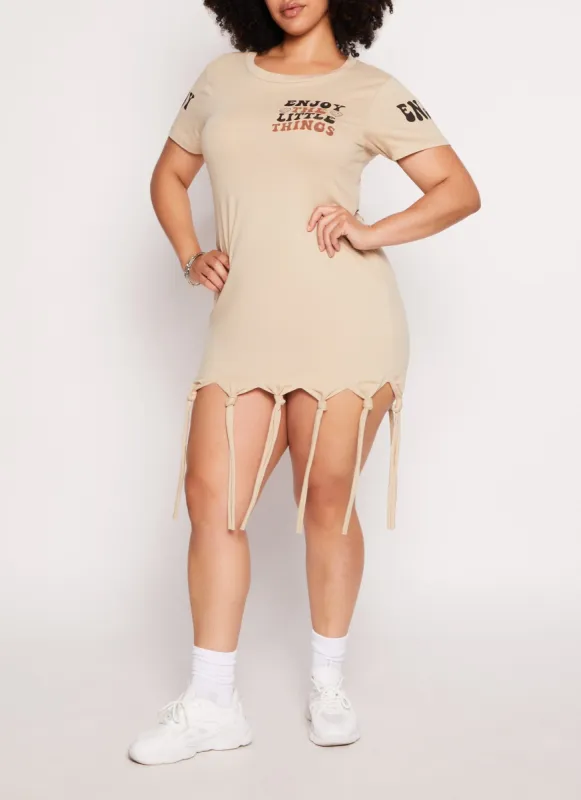 Plus Size Enjoy The Little Things Knot Fringe Dress sold by Rainbow