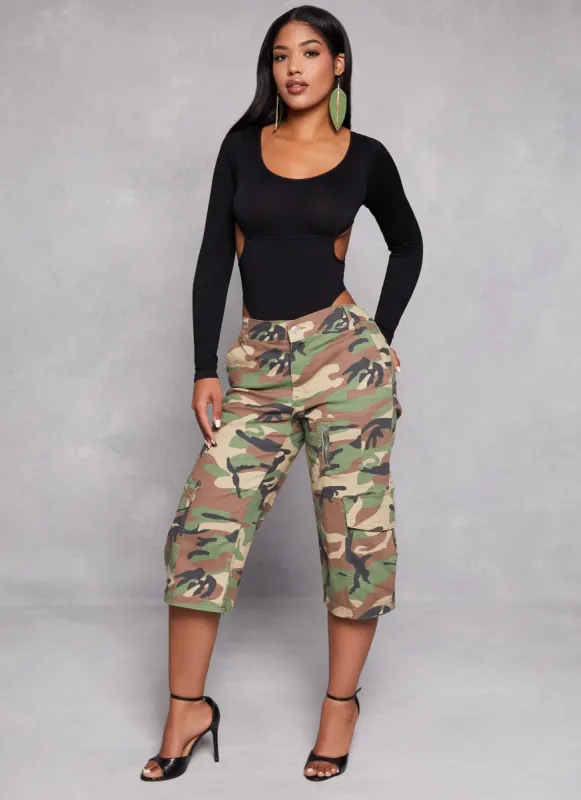 Almost Famous Camo Capri Cargo Pants sold by Rainbow