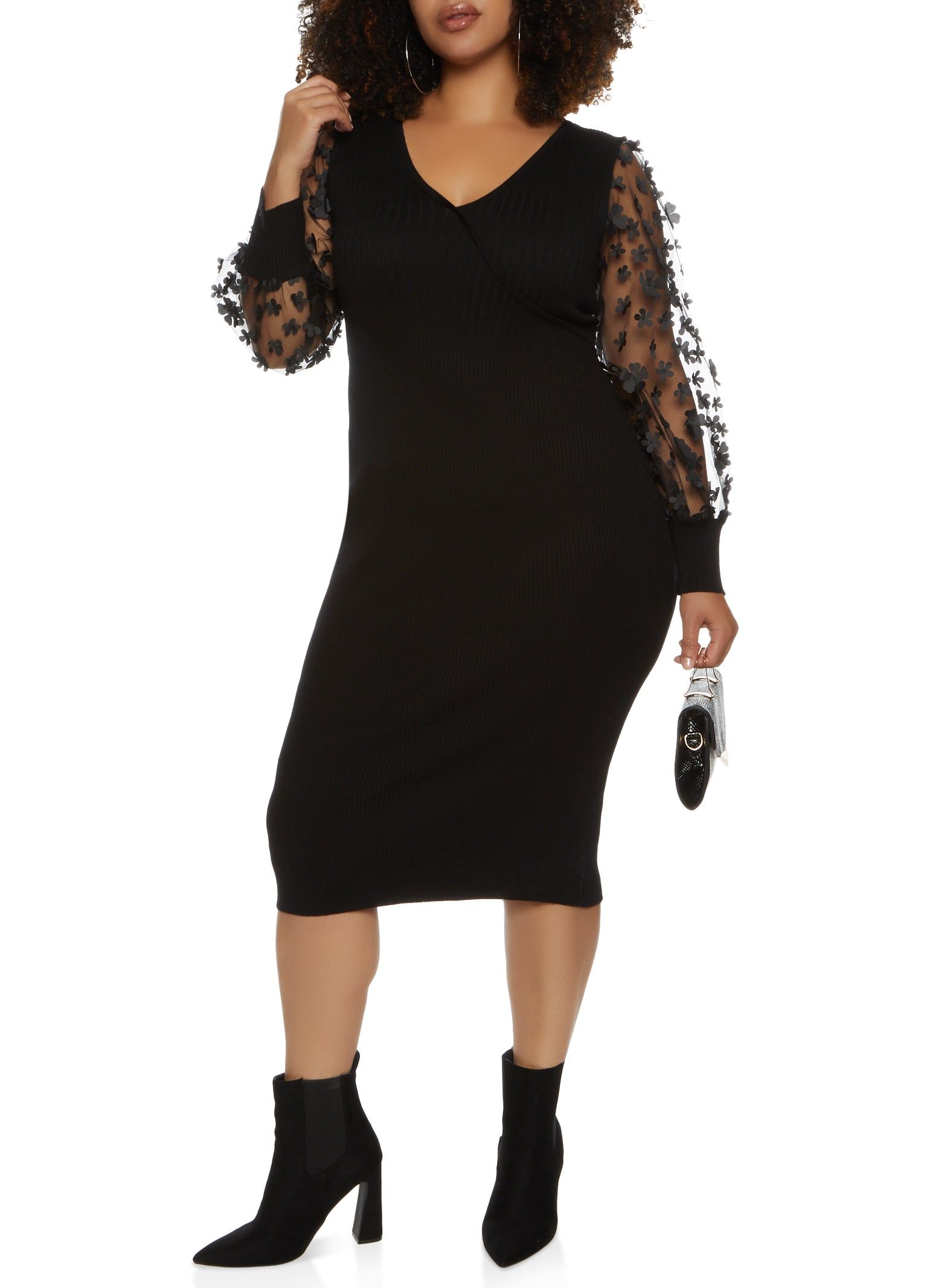 Plus Size Flower Organza Sleeve Midi Dress sold by Rainbow product image thumbnail 2