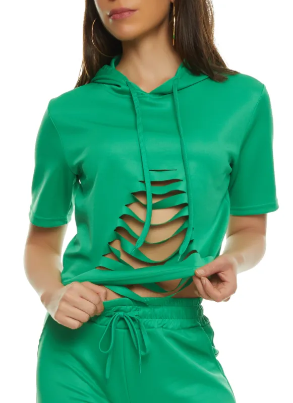 Slashed Short Sleeve Hoodie sold by Rainbow