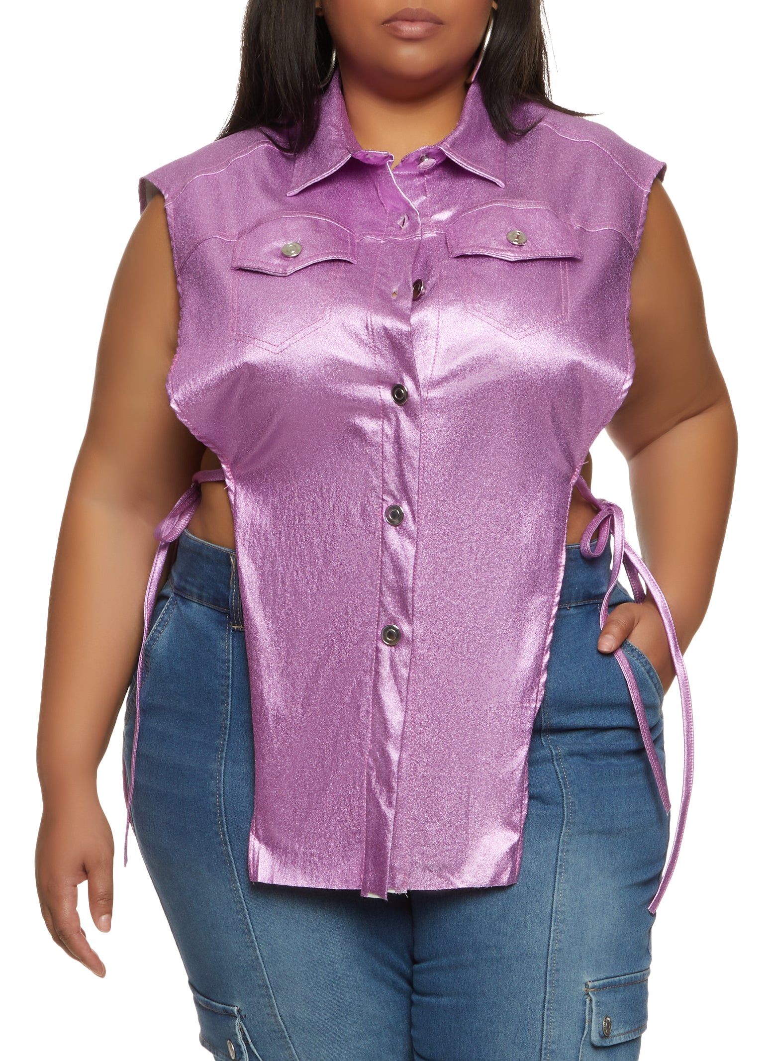 Plus Size Open Tie Side Tunic Top sold by Rainbow