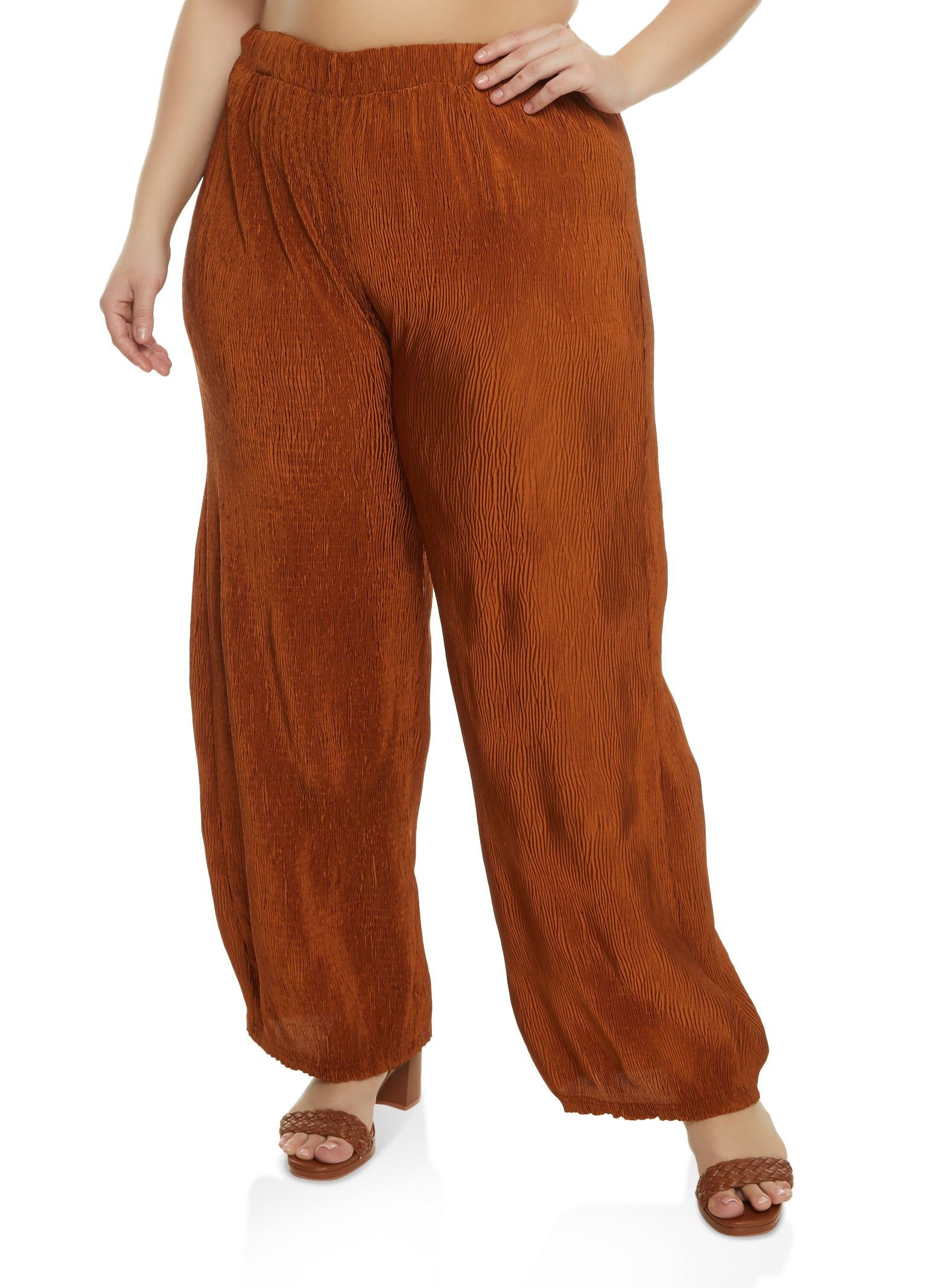 Plus Size Plisse High Waist Wide Leg Pants sold by Rainbow