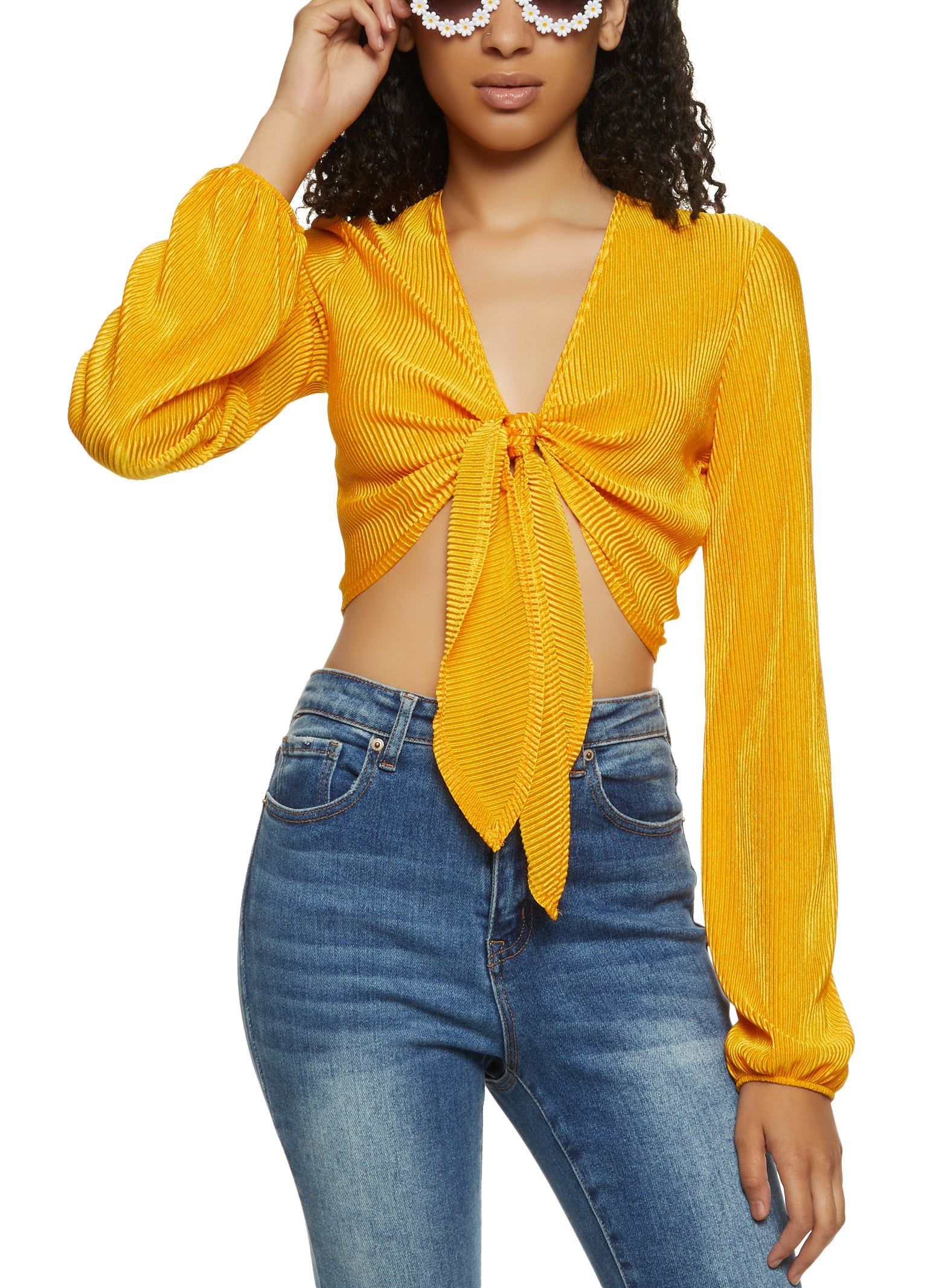 Plisse Tie Front Crop Top sold by Rainbow