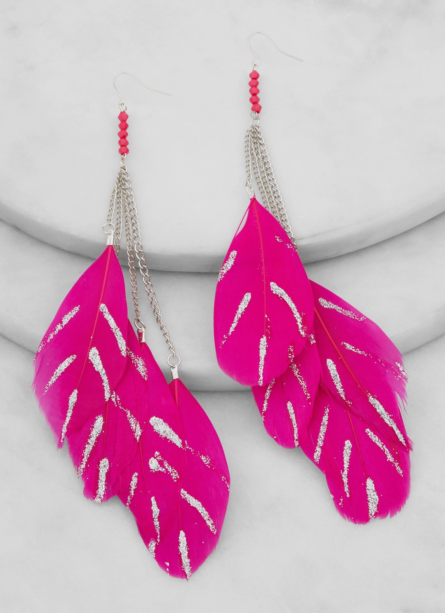 Glitter Detail Feather Drop Earrings sold by Rainbow product image thumbnail 2