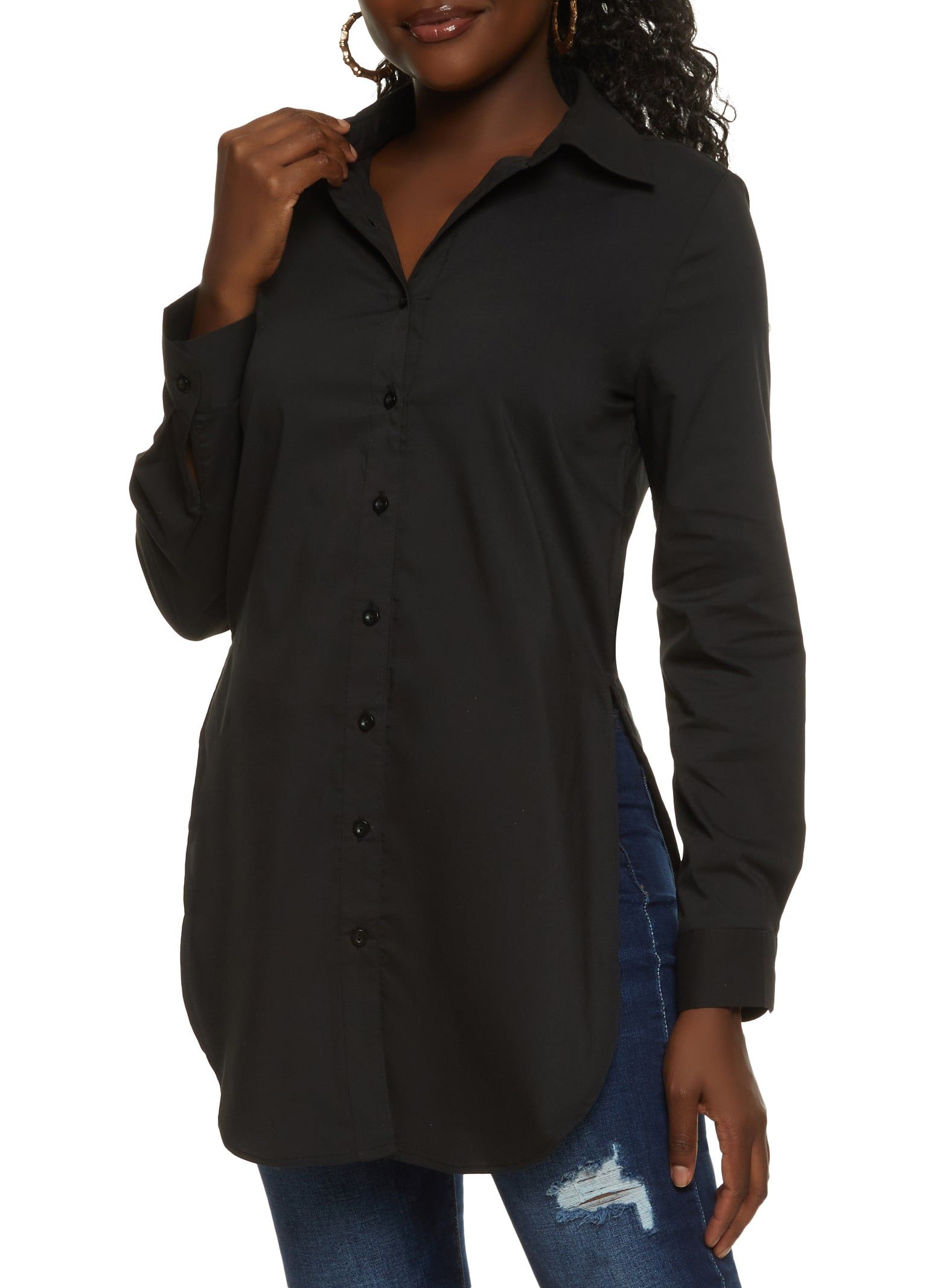 Poplin Button Front Tunic Shirt sold by Rainbow