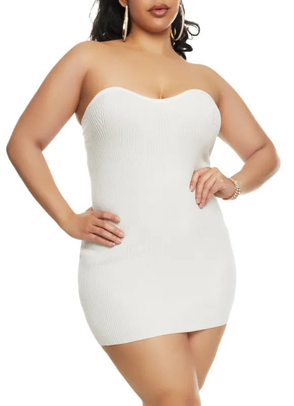 Plus Size Almost Famous Strapless Ribbed Knit Dress sold by Rainbow