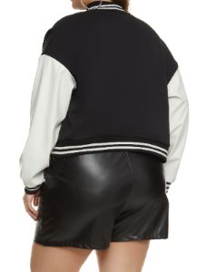 Plus Size B Initial Chenille Patch Varsity Jacket sold by Rainbow