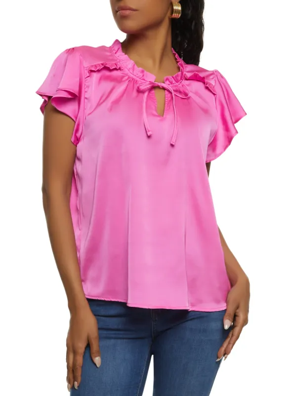 Iris Satin Pleated Detail Tie Neck Blouse sold by Rainbow