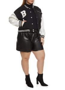 Plus Size B Initial Chenille Patch Varsity Jacket sold by Rainbow