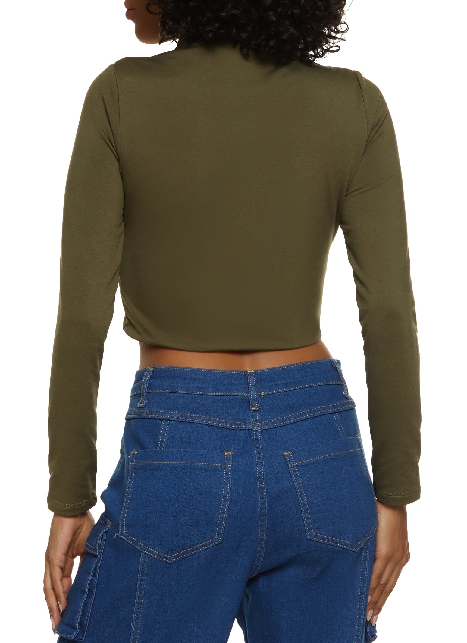 Half Zip Mock Neck Long Sleeve Crop Top sold by Rainbow product image thumbnail 2