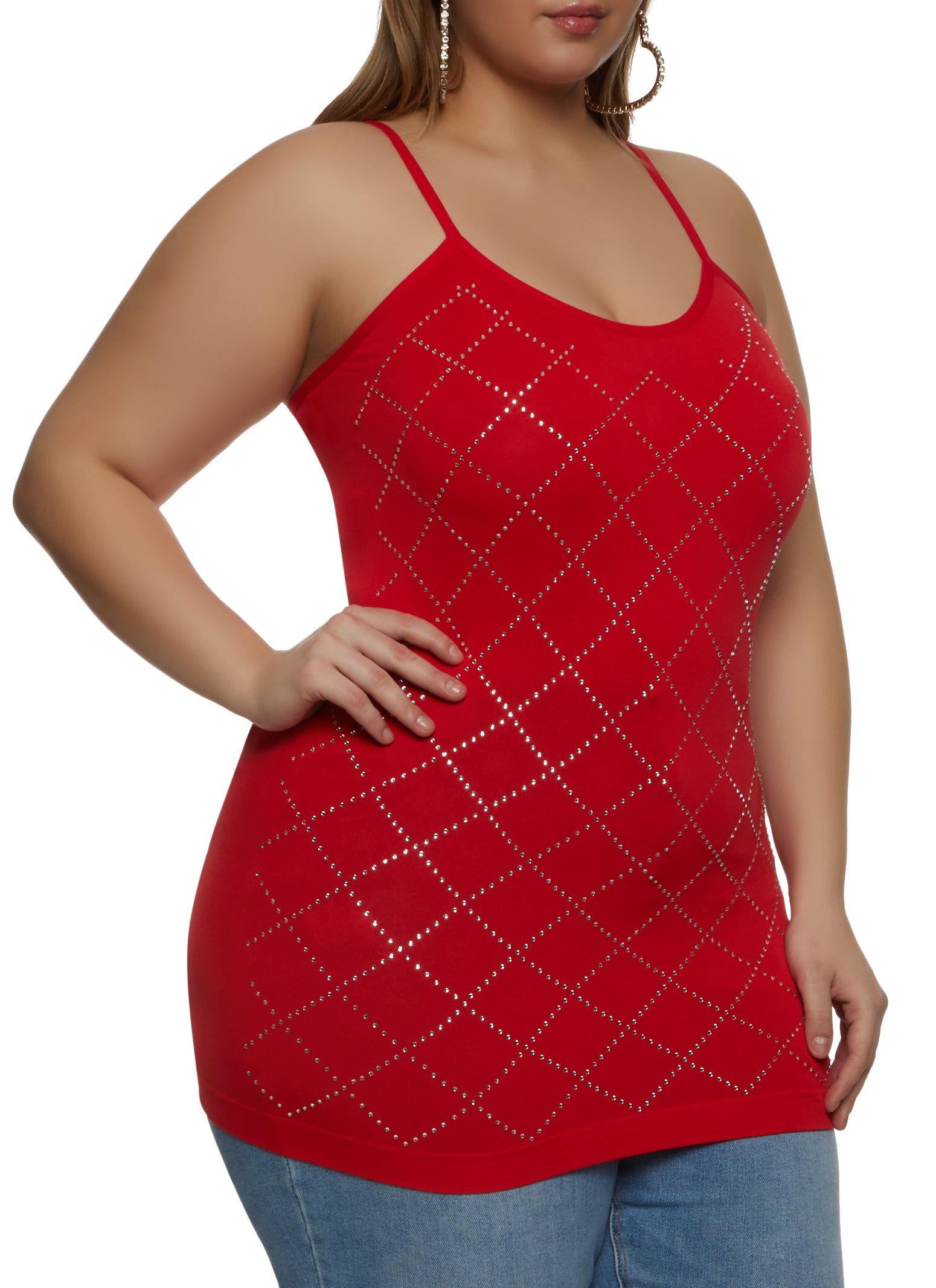 Plus Size Seamless Rhinestone Scoop Neck Cami sold by Rainbow