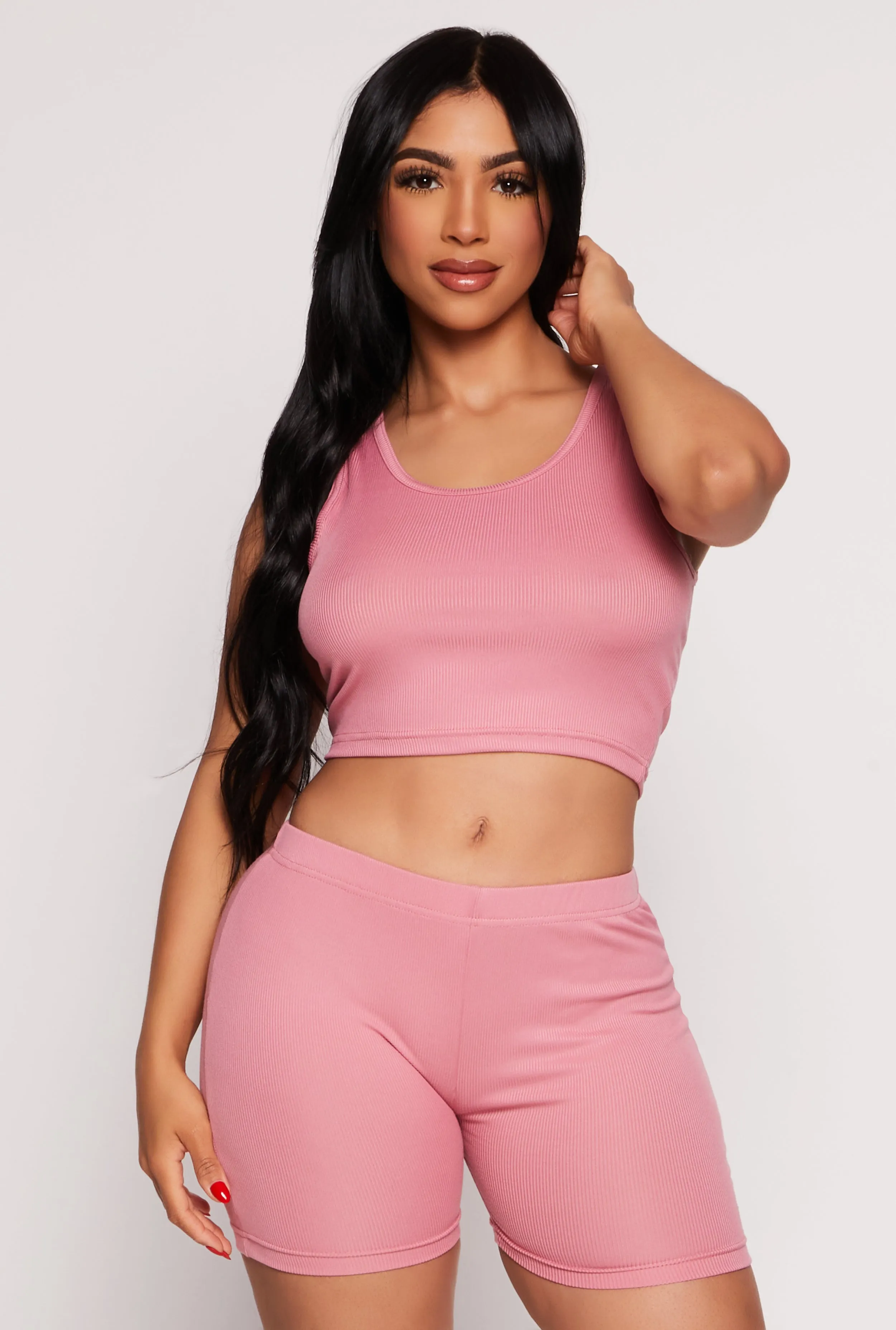 Ribbed Knit Cropped Pajama Tank Top and Shorts with Robe sold by Rainbow product image thumbnail 3