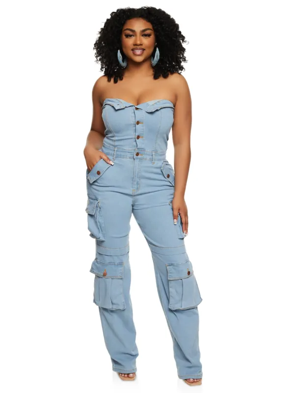 Daisy Strapless Cargo Denim Jumpsuit sold by Rainbow