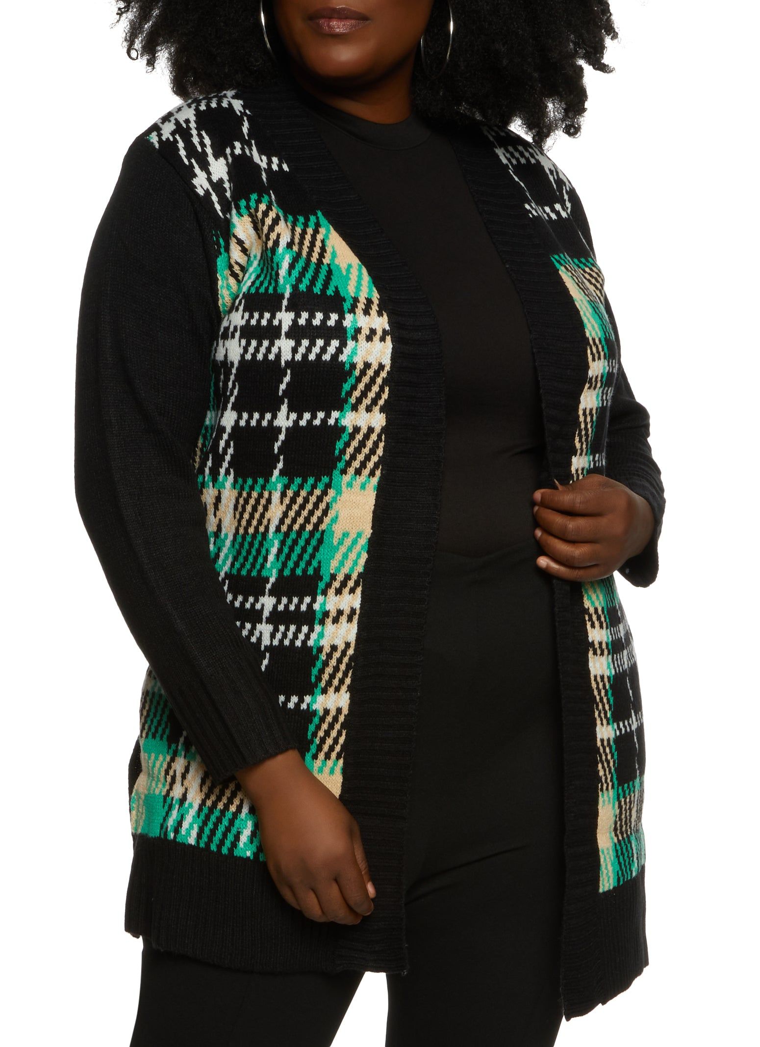 Plus Size Plaid Long Sleeve Open Front Cardigan sold by Rainbow