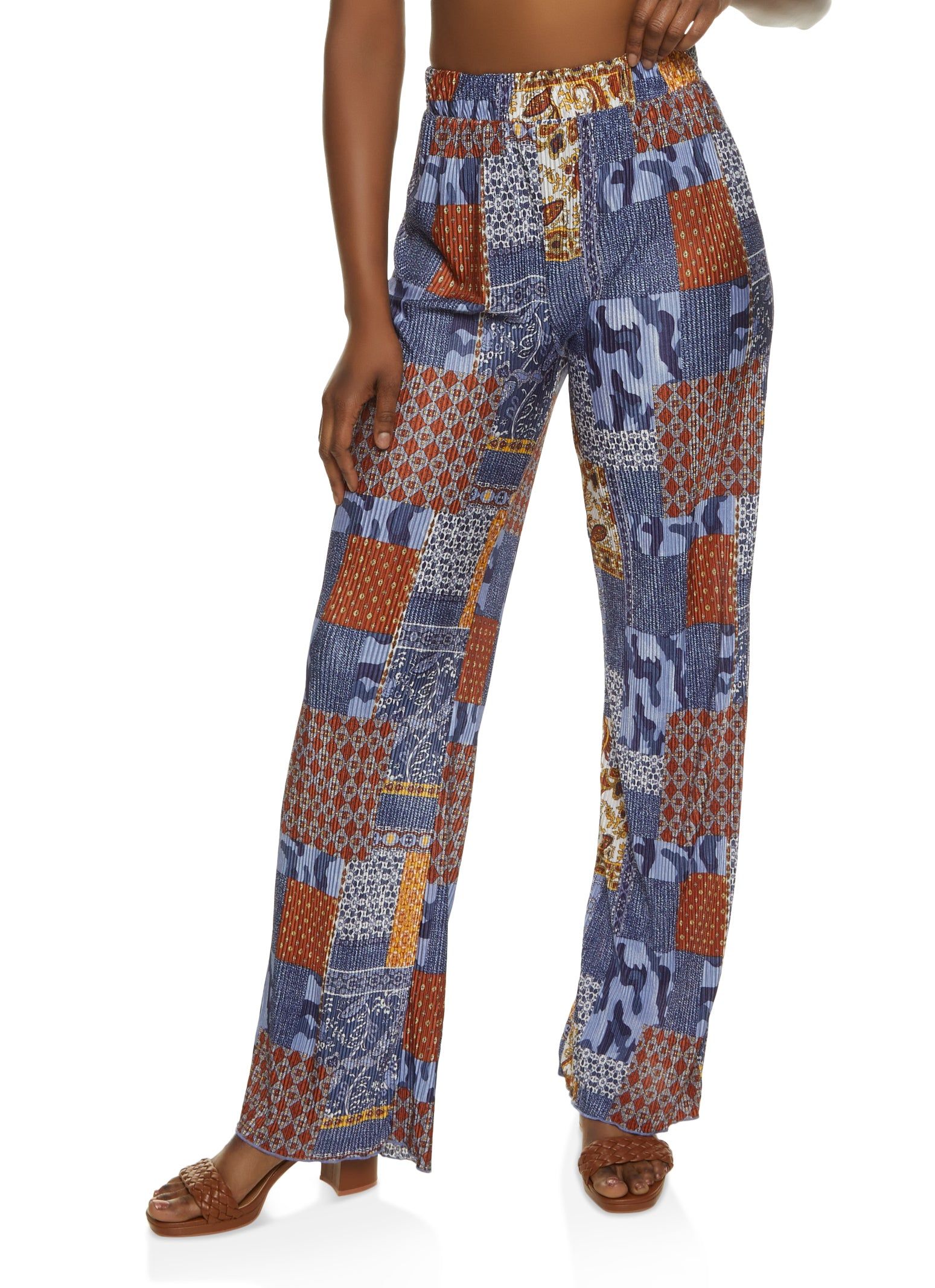 Patterned Plisse Palazzo Pants sold by Rainbow