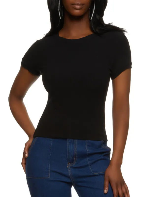 Basic Ribbed Short Sleeve Top sold by Rainbow