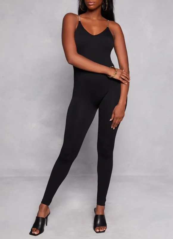 Seamless Ribbed Chain Strap Cami Jumpsuit sold by Rainbow