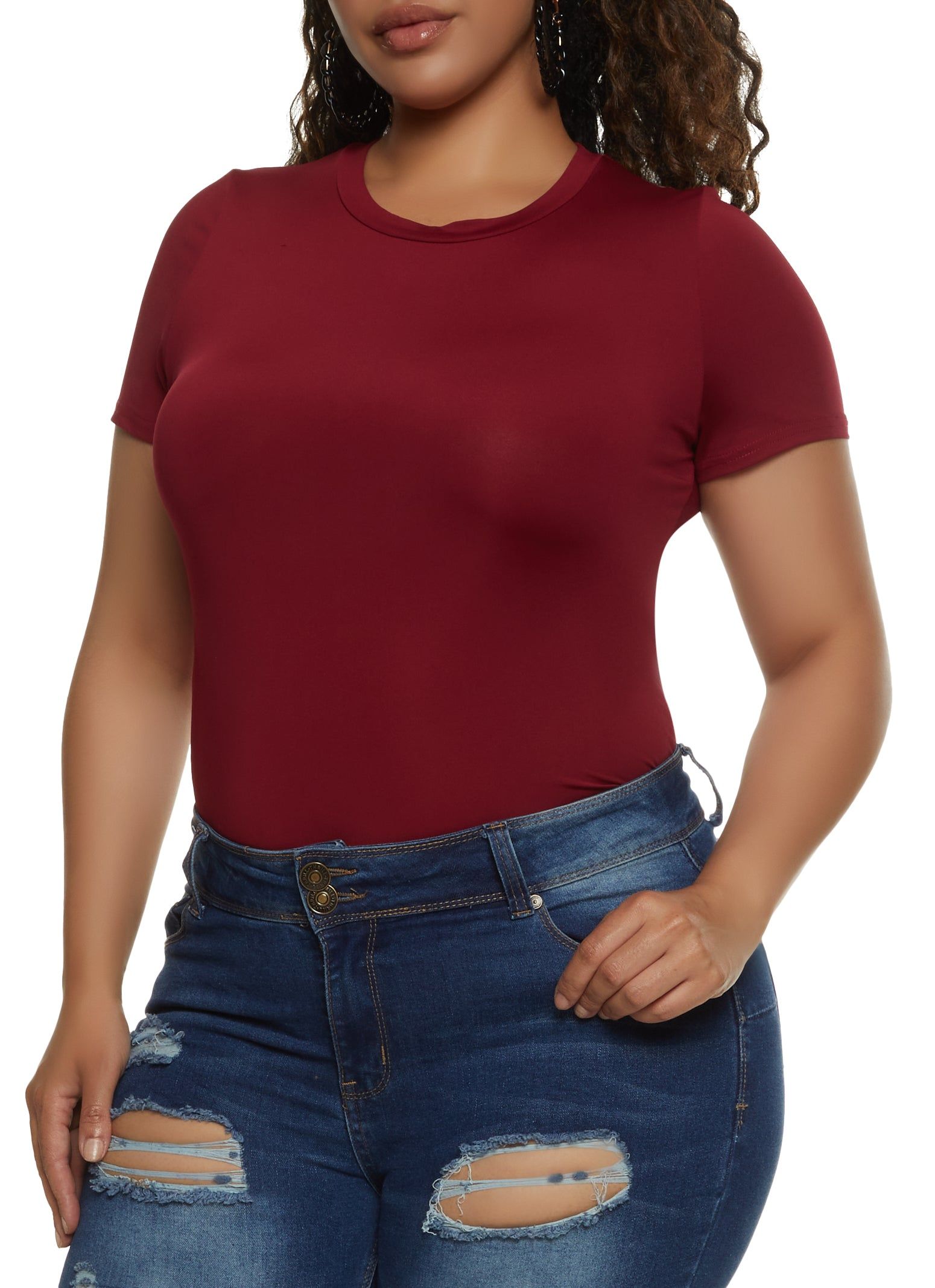 Plus Size Basic Crew Neck Short Sleeve Bodysuit sold by Rainbow product image thumbnail 2
