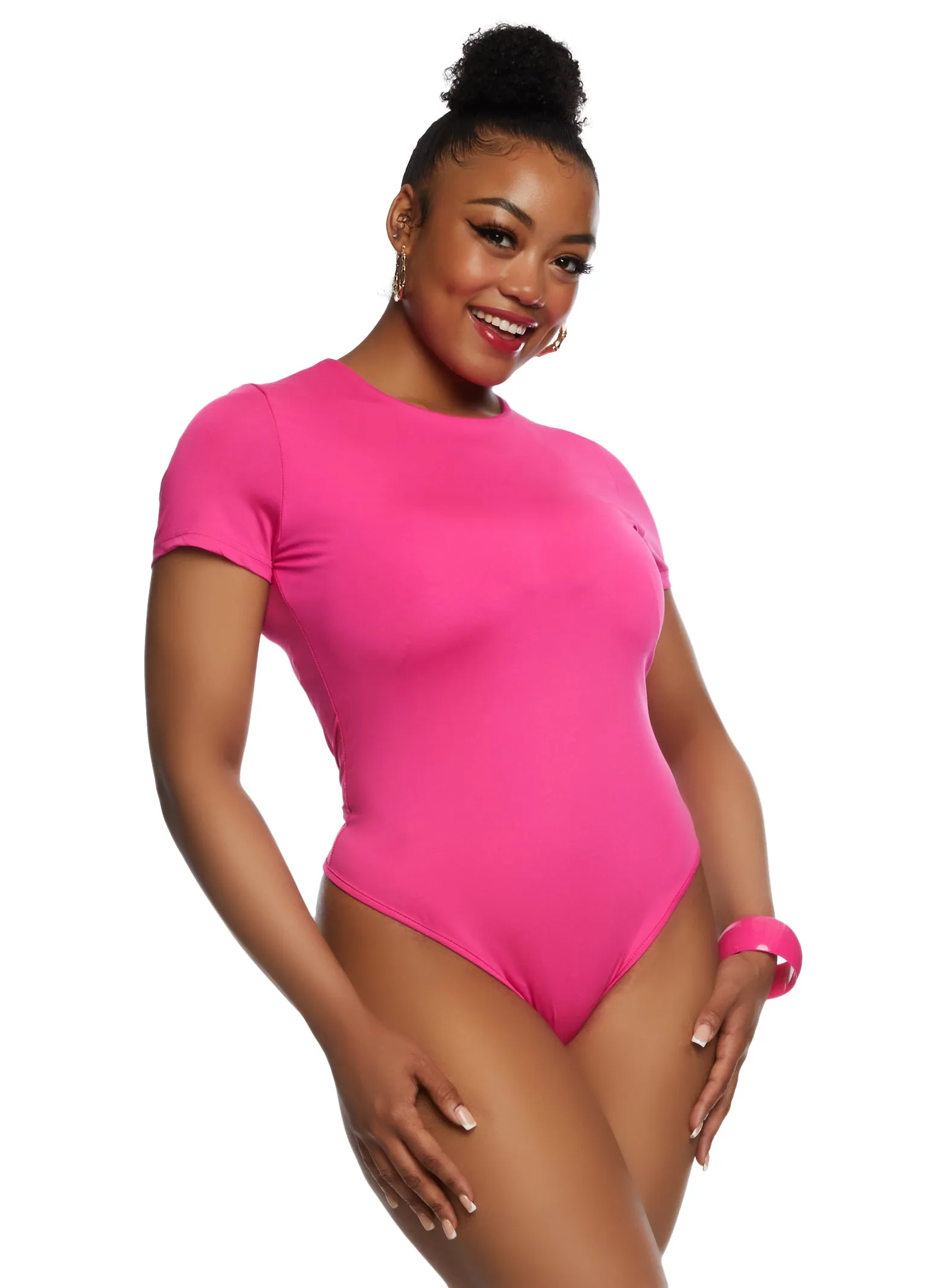 Plus Size Daisy Double Layer Crew Neck Bodysuit sold by Rainbow