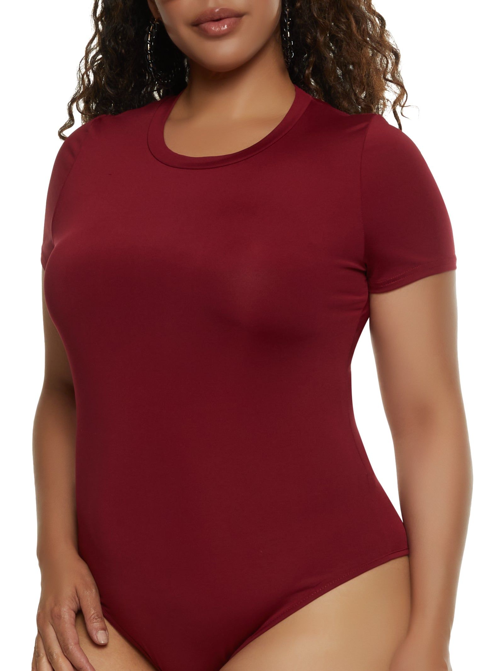 Plus Size Basic Crew Neck Short Sleeve Bodysuit sold by Rainbow