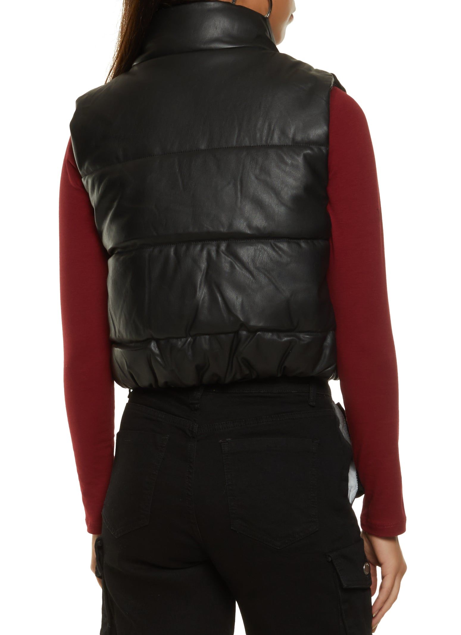 Faux Leather Cropped Puffer Vest sold by Rainbow product image thumbnail 2
