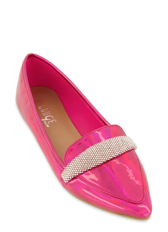 Rhinestone Band Detail Pointed Toe Flats sold by Rainbow