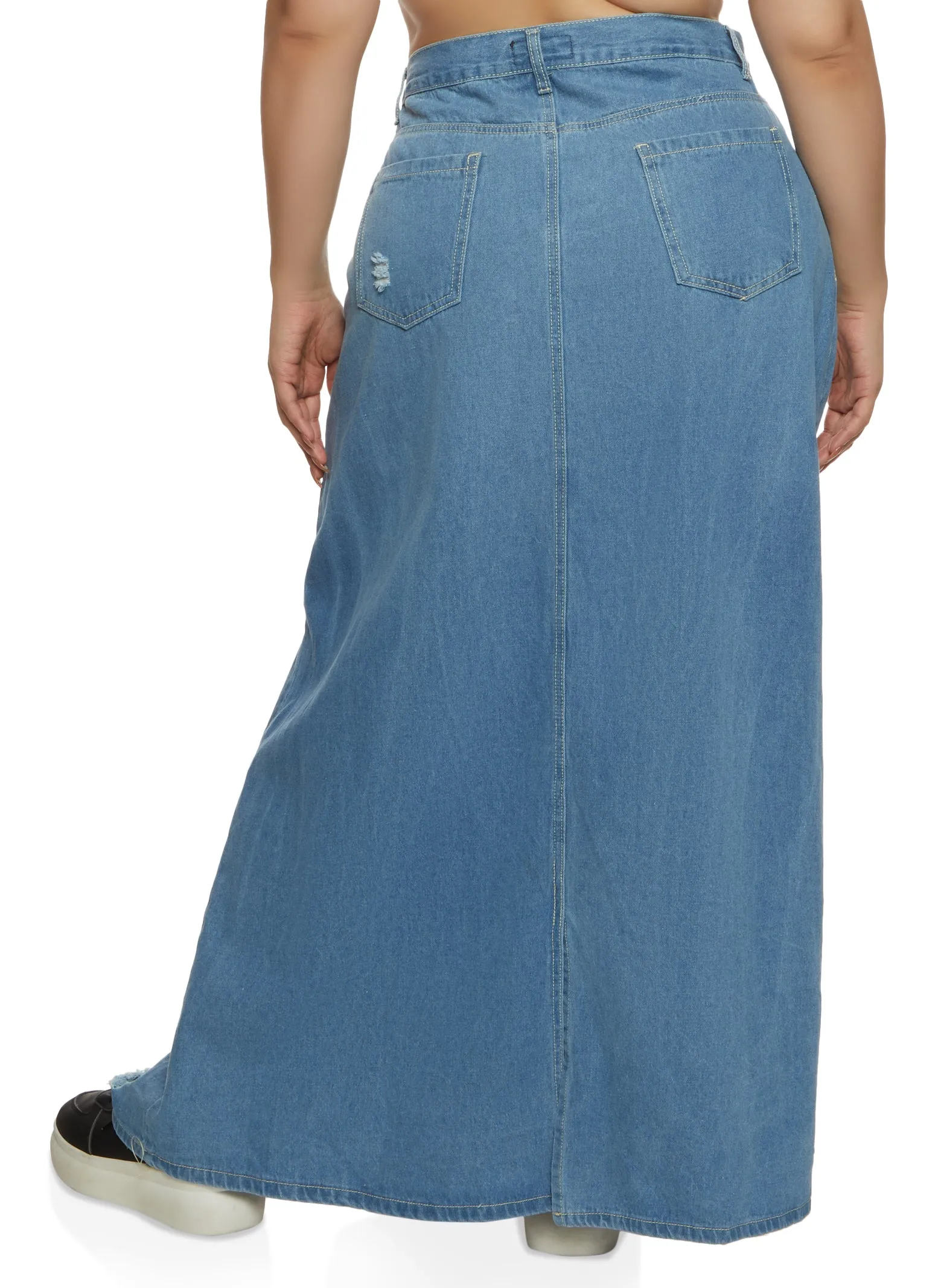 Plus Size Slashed Distressed Denim Maxi Skirt sold by Rainbow product image thumbnail 2