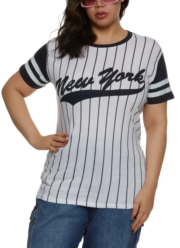Plus Size New York Pinstripe Baseball T Shirt sold by Rainbow