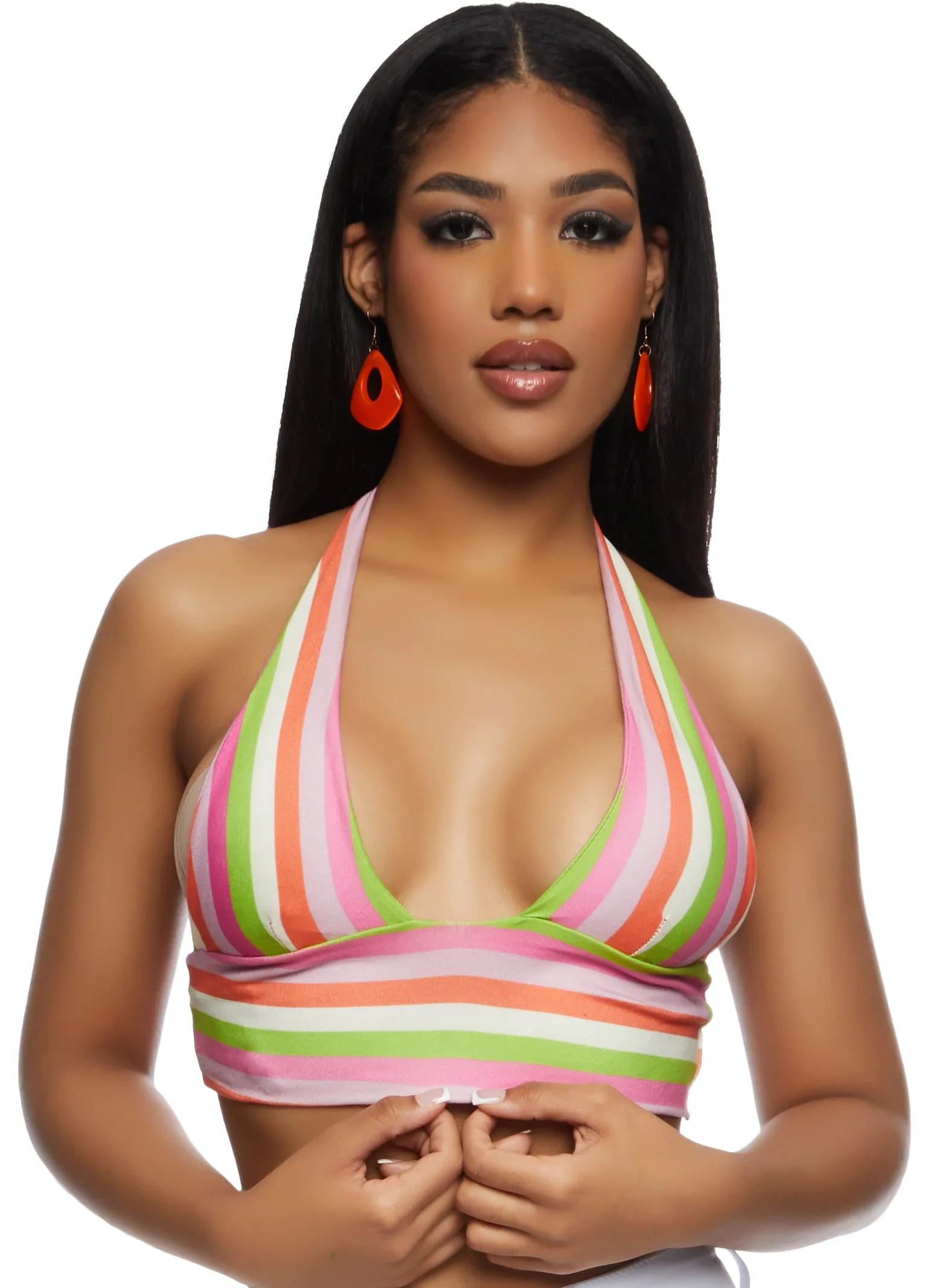 Almost Famous Plunge Halter Crop Top sold by Rainbow