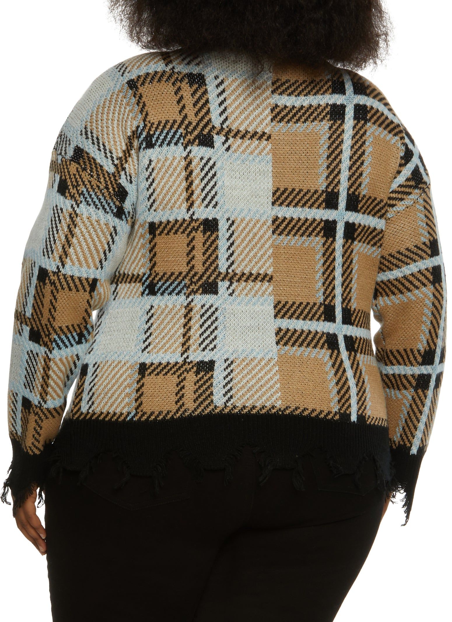 Plus Size Distressed Plaid Button Front Cardigan sold by Rainbow product image thumbnail 2