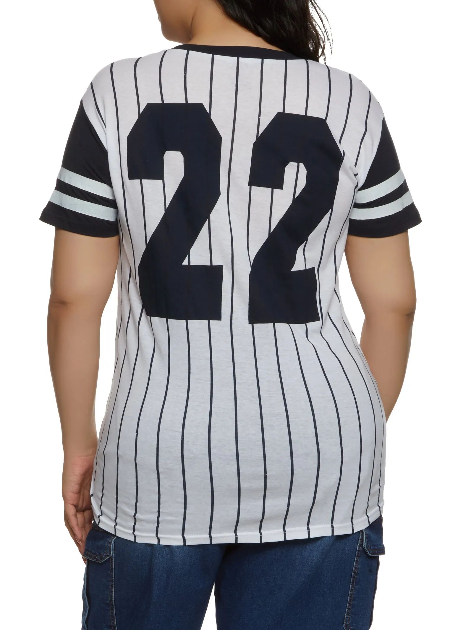 Plus Size New York Pinstripe Baseball T Shirt sold by Rainbow product image thumbnail 2