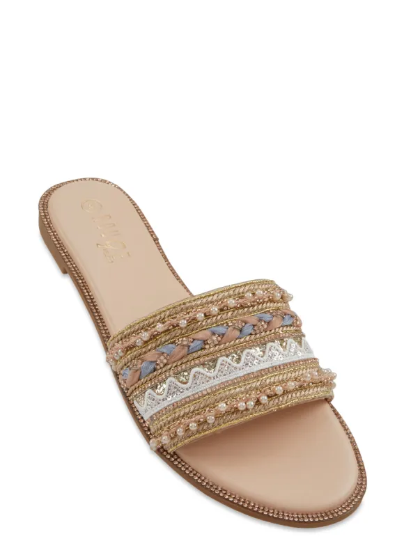 Thread Beaded Flat Slide Sandals sold by Rainbow
