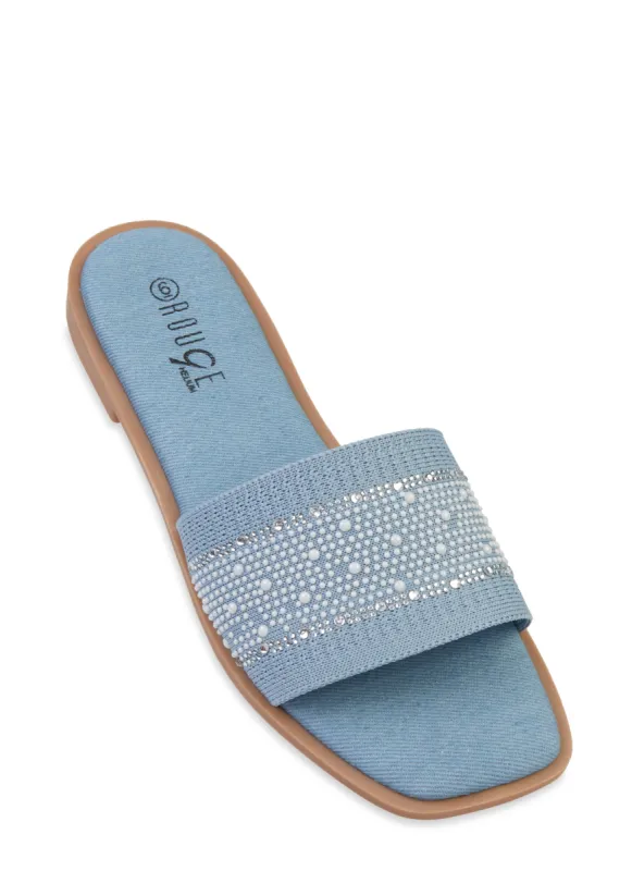 Knit Rhinestone Studded Band Slide Sandals sold by Rainbow