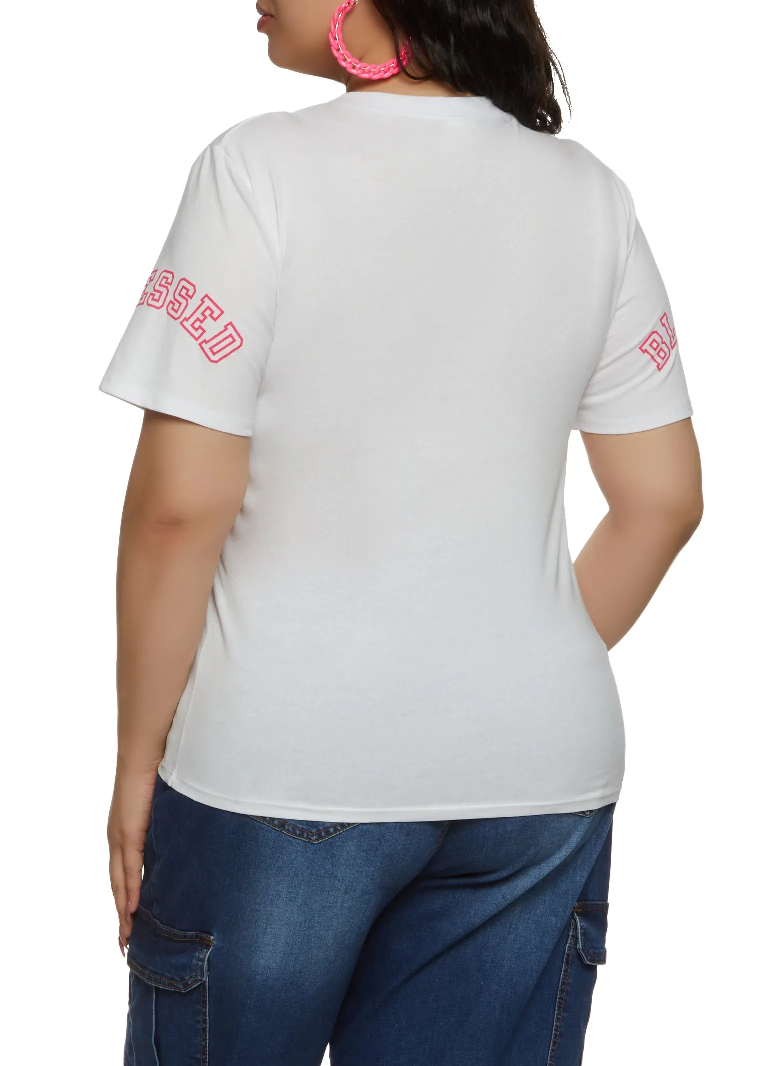 Plus Size Blessed No Bad Vibes Stay Positive Notch Neck Tee sold by Rainbow product image thumbnail 2