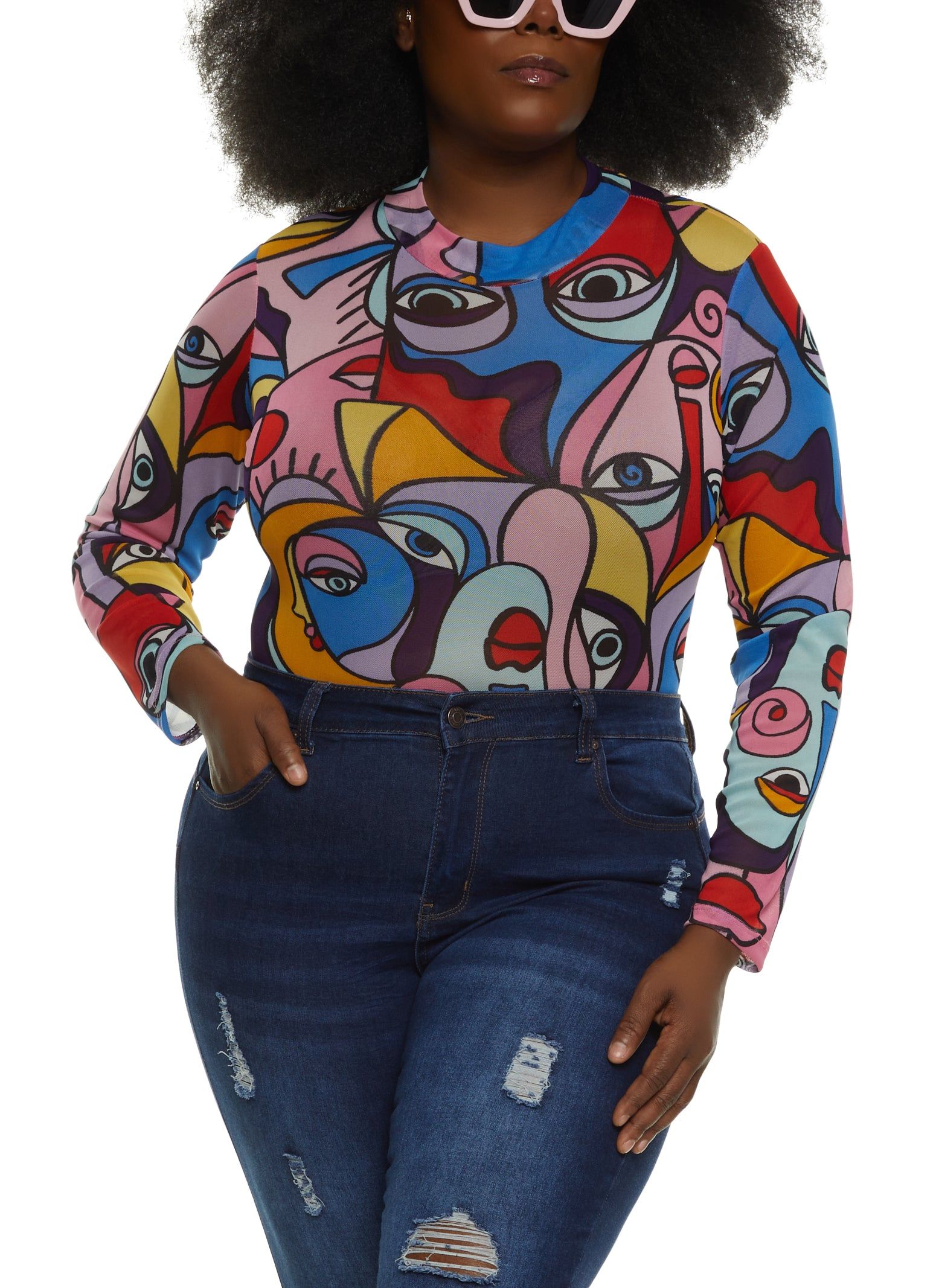 Plus Size Printed Mesh Mock Neck Bodysuit sold by Rainbow product image thumbnail 2