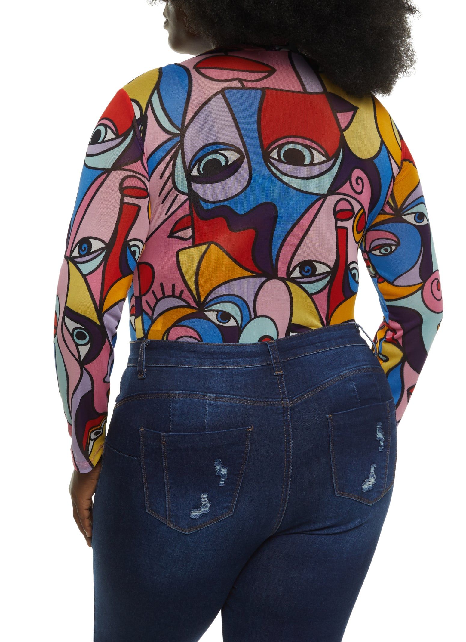 Plus Size Printed Mesh Mock Neck Bodysuit sold by Rainbow product image thumbnail 3