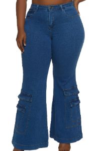 Plus Size Wide Leg Cargo Jeans sold by Rainbow