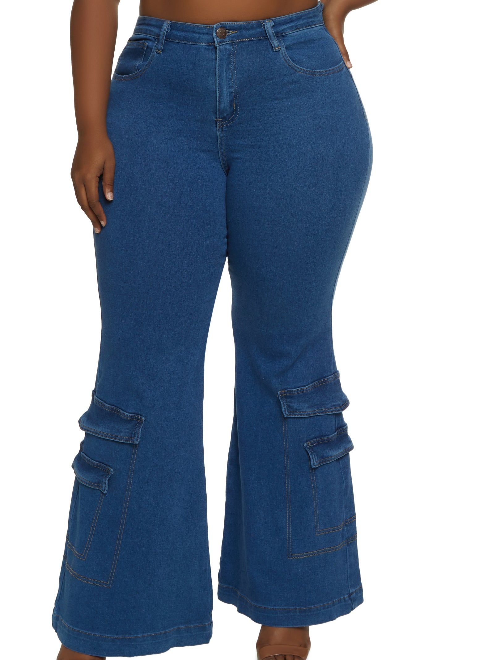 Plus Size Wide Leg Cargo Jeans sold by Rainbow