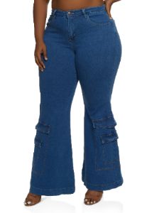 Plus Size Wide Leg Cargo Jeans sold by Rainbow